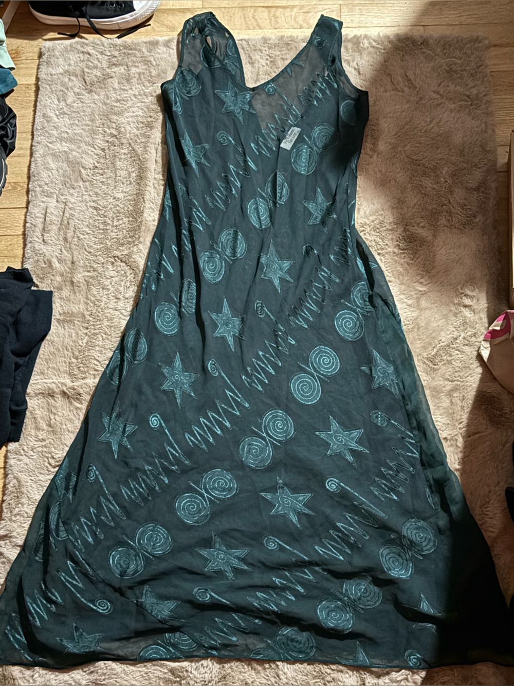 Vintage Victoria Secret Gold Label Celestial Sheer Green Maxi Dress Gown Star